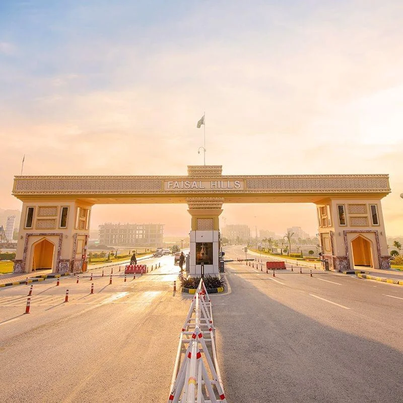 Faisal Hills Islamabad main entrance gate with wide boulevard